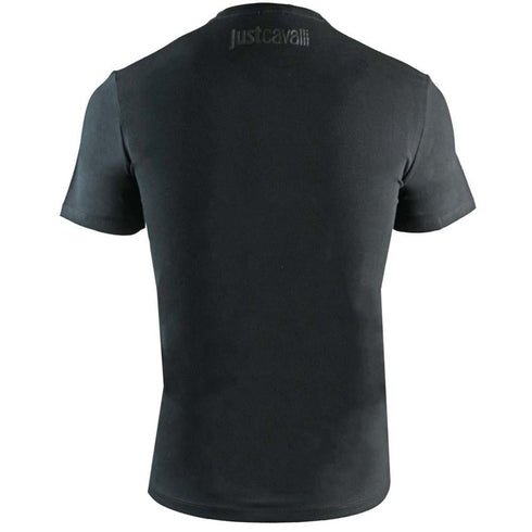 Just Cavalli Snake Wrapped Logo Black T Shirt